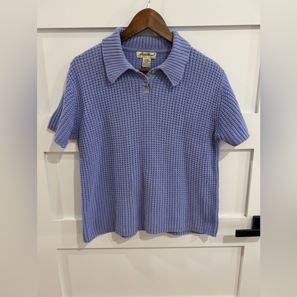 Eddie Bauer Knitted Purple Short Sleeve Collard Shirt Women’s Medium